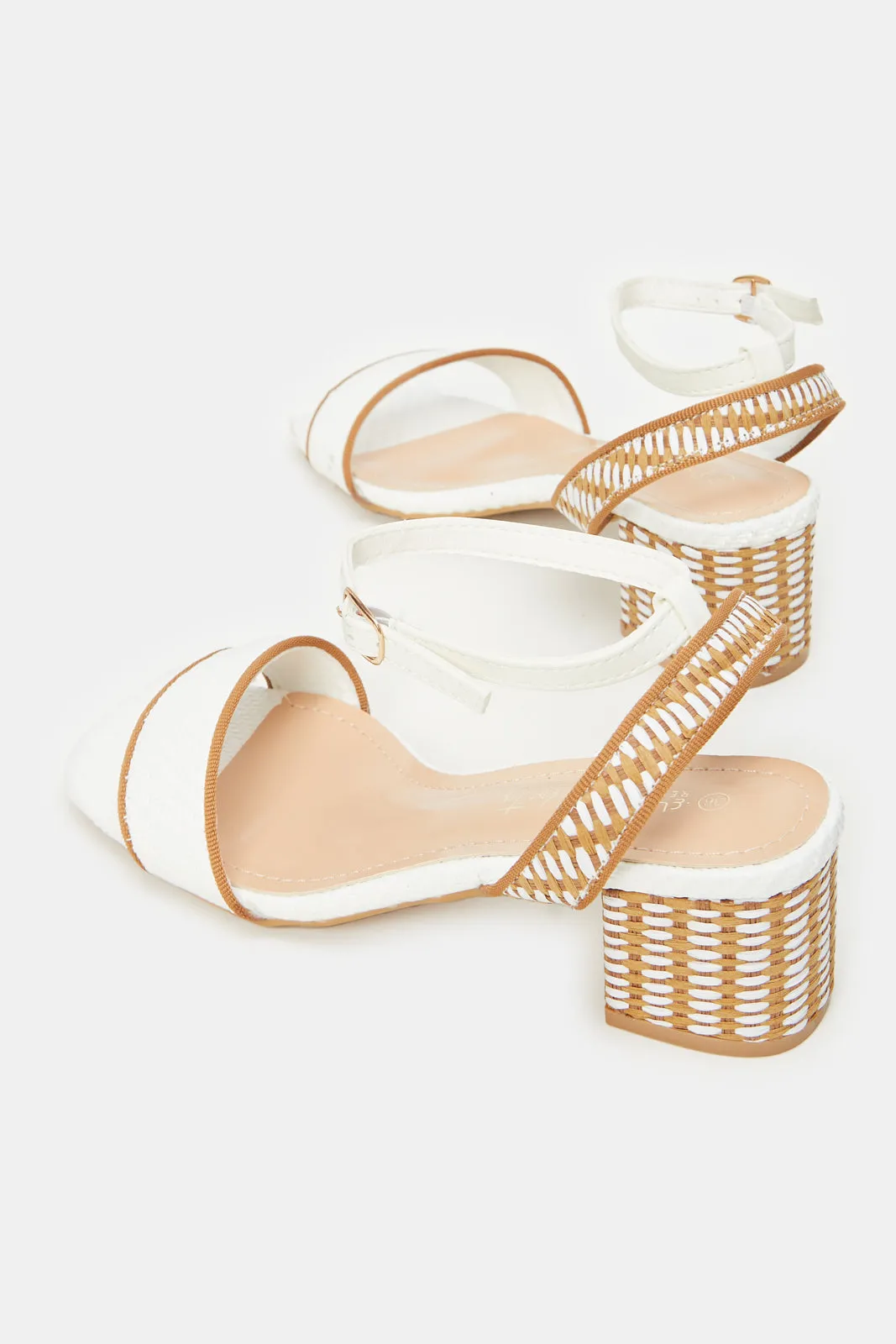 Women White Block Heel Sandals