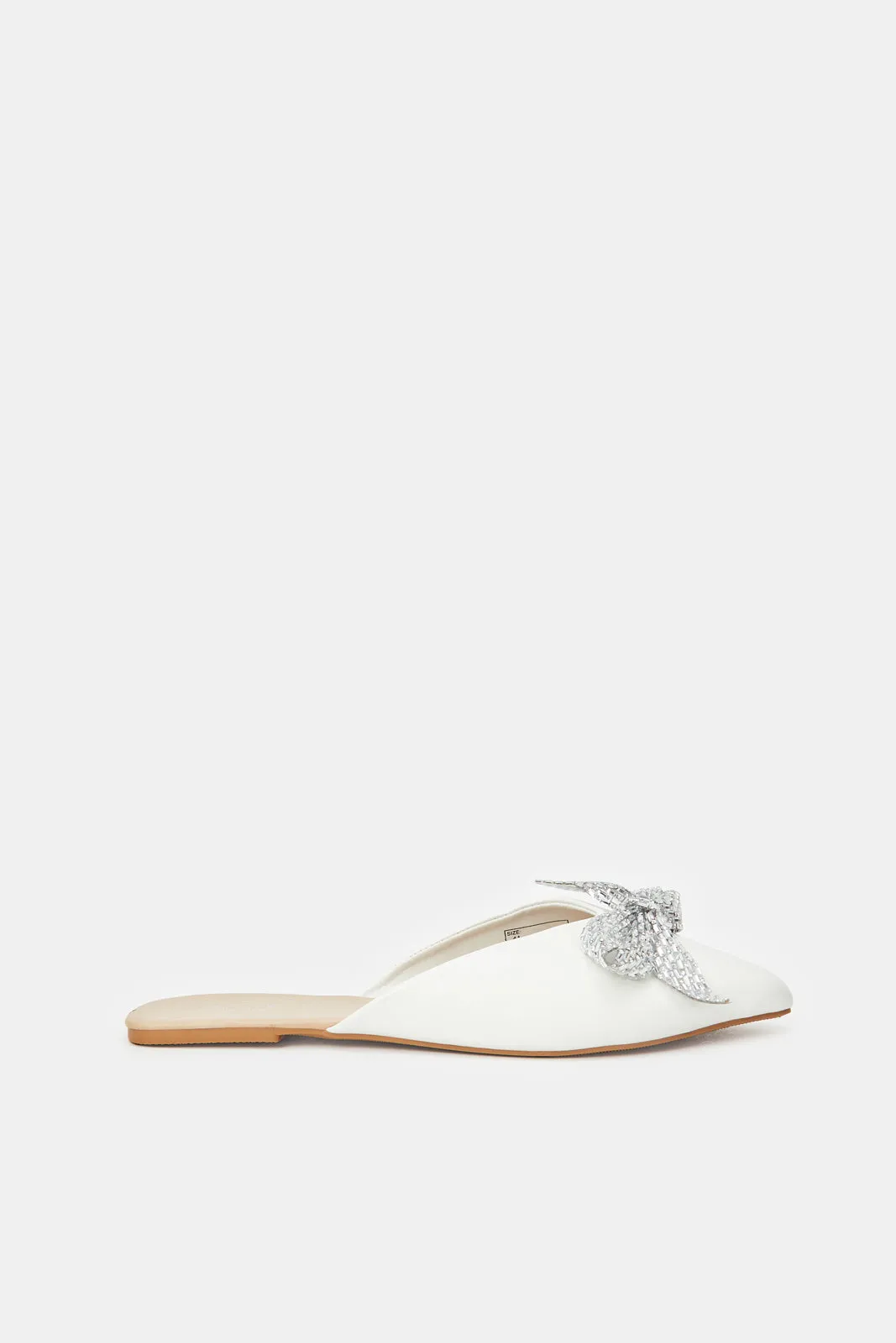 Women White Bow Trim Mule