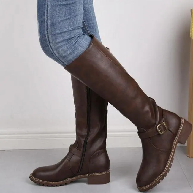 Women's knee high chunky low heel boots