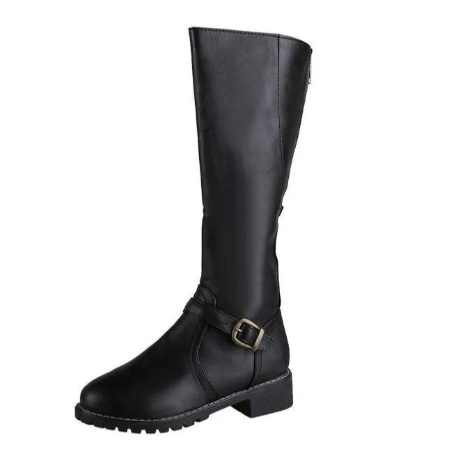 Women's knee high chunky low heel boots