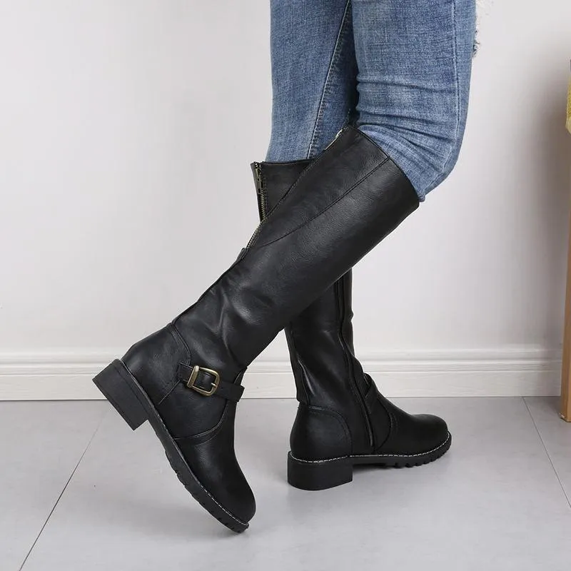 Women's knee high chunky low heel boots