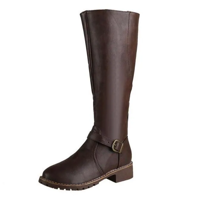 Women's knee high chunky low heel boots