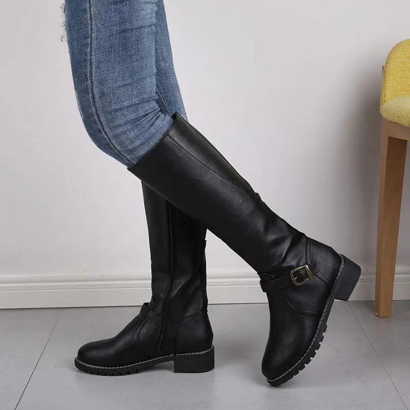 Women's knee high chunky low heel boots