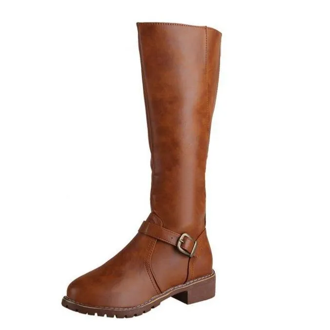 Women's knee high chunky low heel boots