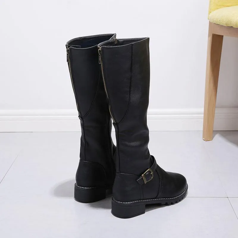 Women's knee high chunky low heel boots