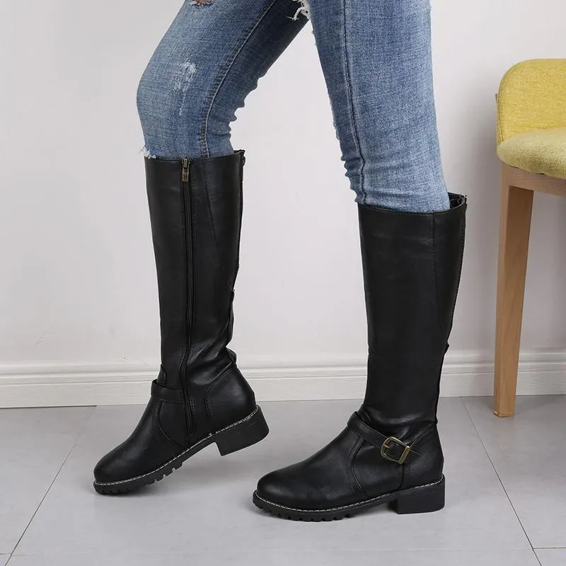 Women's knee high chunky low heel boots