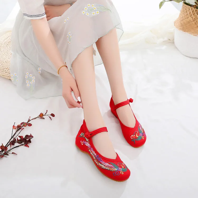 Women's Phoenix Embroidered Ethnic Style Ancient Height Canvas Shoes