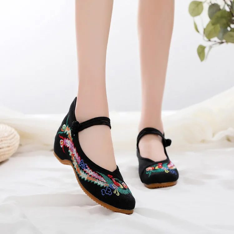 Women's Phoenix Embroidered Ethnic Style Ancient Height Canvas Shoes