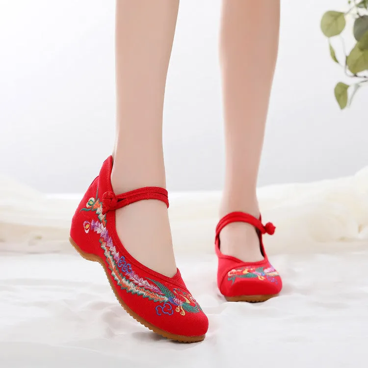 Women's Phoenix Embroidered Ethnic Style Ancient Height Canvas Shoes