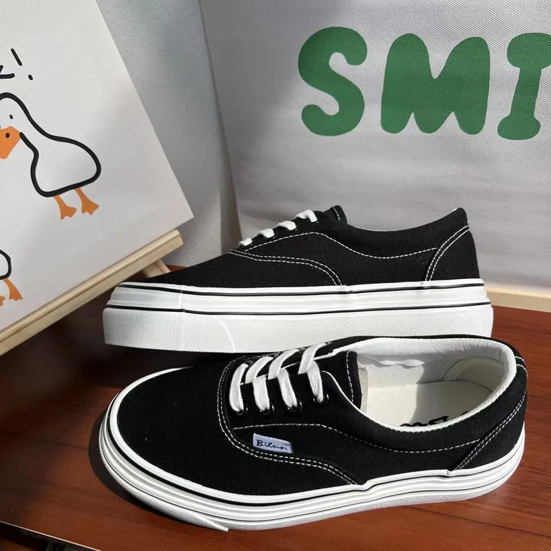 Women's Versatile Classic Black Board Korean Breathable Canvas Shoes