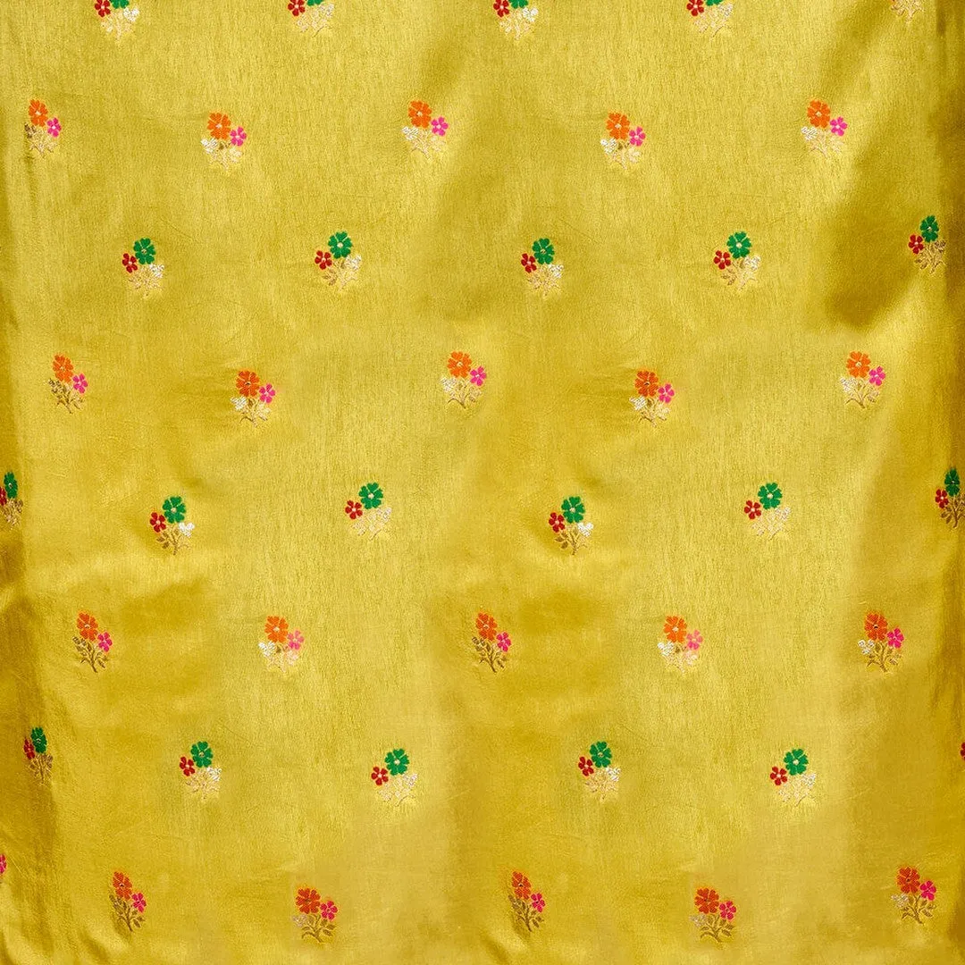 Yellow Jacquard Russian Silk Kurti Fabric with Floral Design