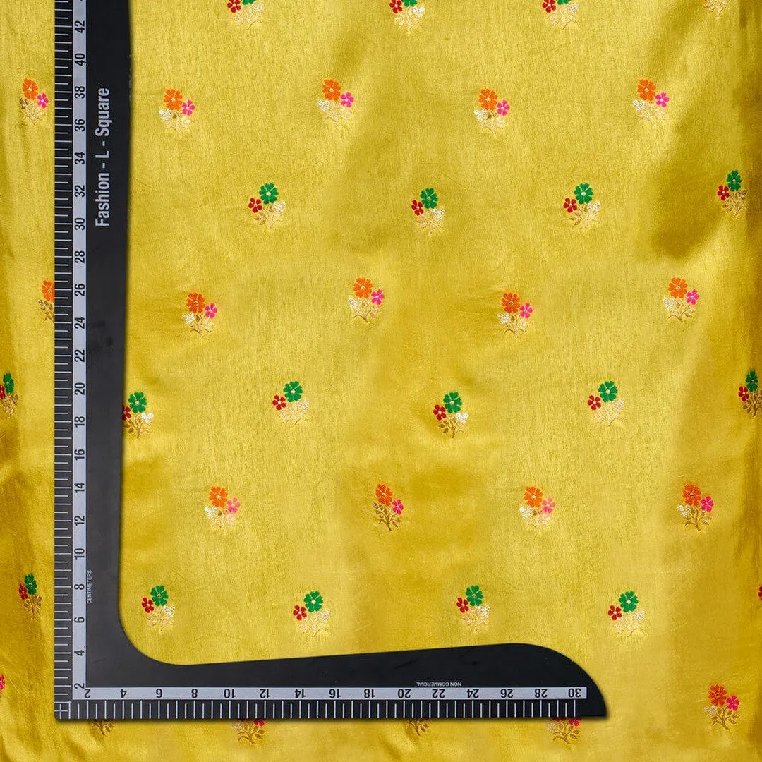 Yellow Jacquard Russian Silk Kurti Fabric with Floral Design